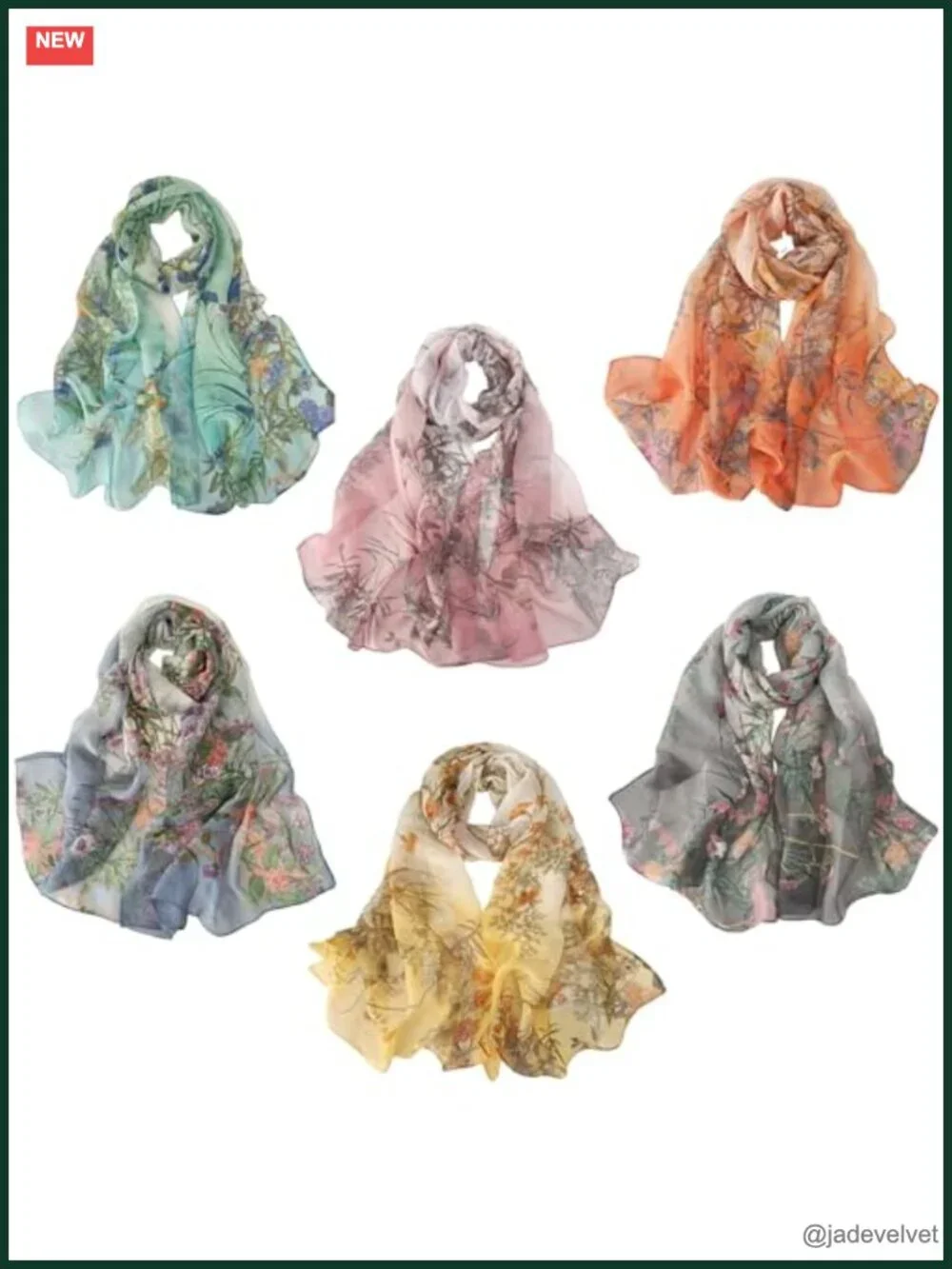6 Packs Lightweight Floral Chiffon Scarf Shawl Wrap